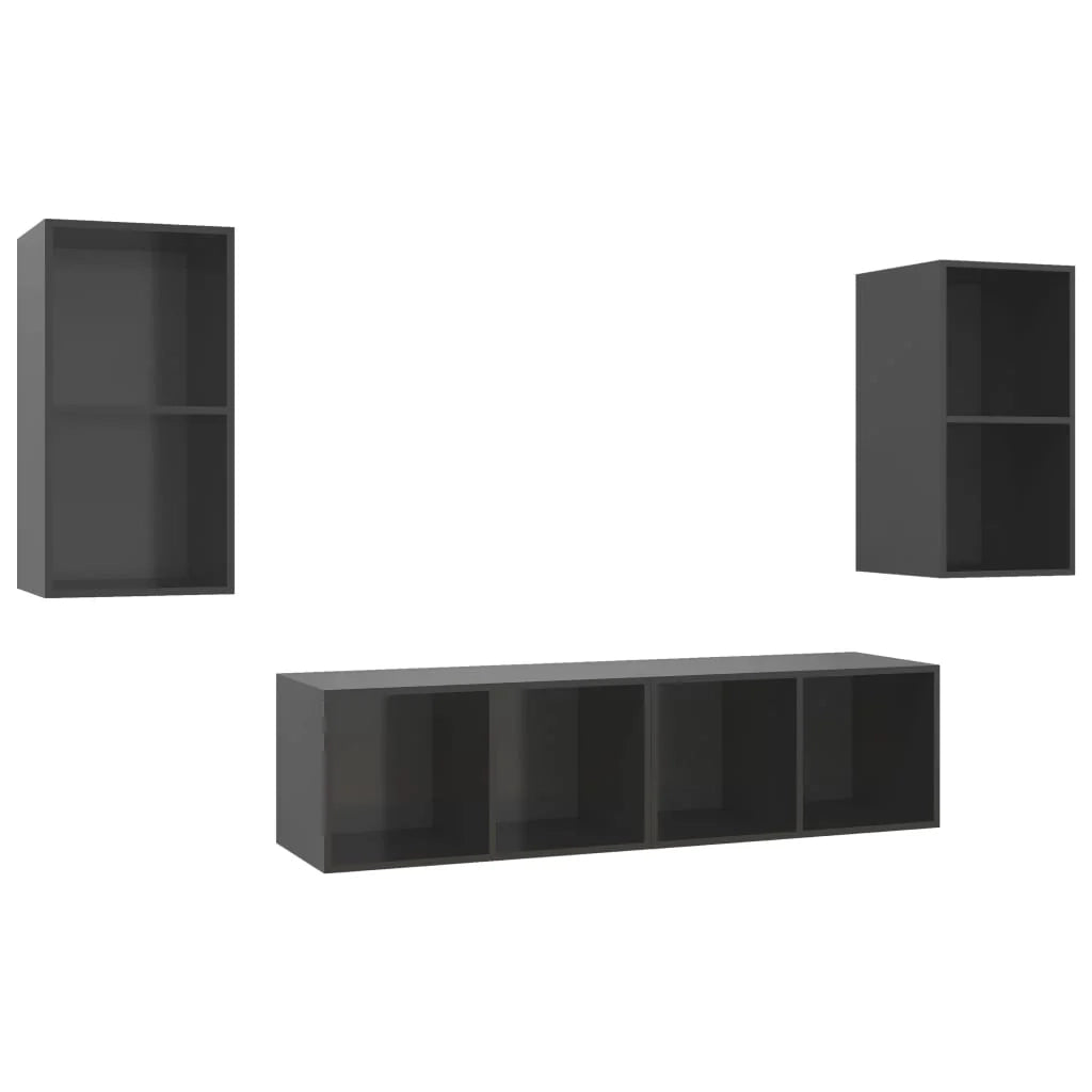 Mobile TV multimediale da parete mensola TV credenza TV sala da pranzo soggiorno camera da letto 4 pezzi legno ingegnerizzato lucido grigio 02_0029067