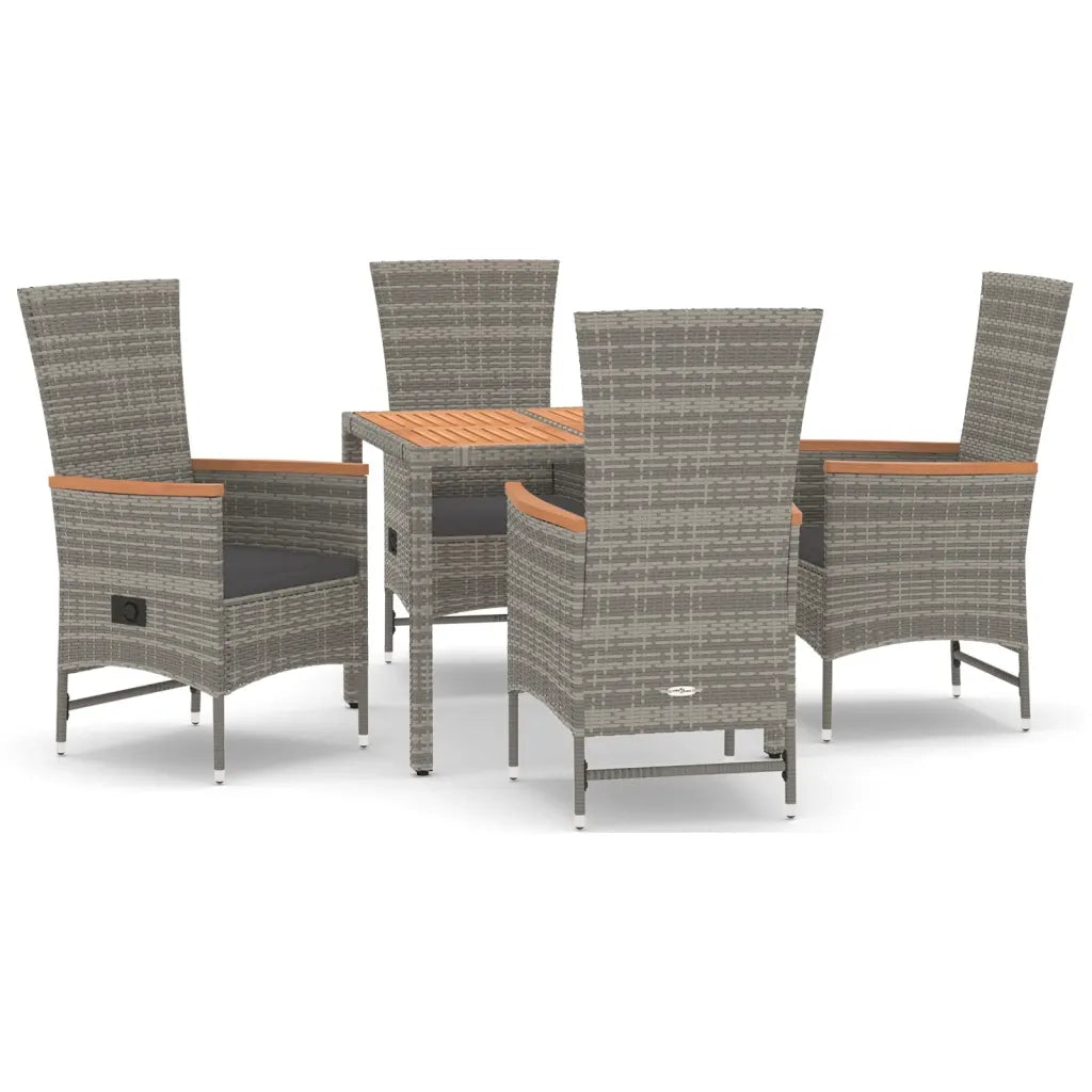 Set da Pranzo da Giardino 5 pz con Cuscini in Polyrattan Grigiocod mxl 76414