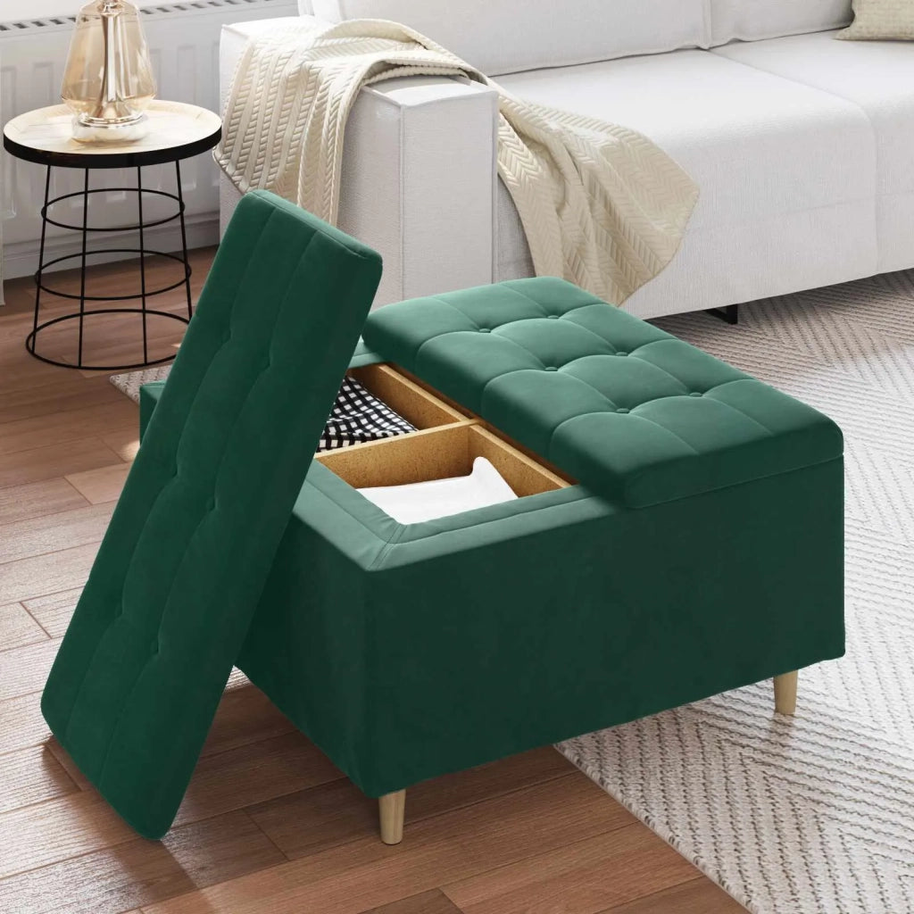 Pouf contenitore Verde Scuro 80 x 80 x 45 cm Velluto 876842