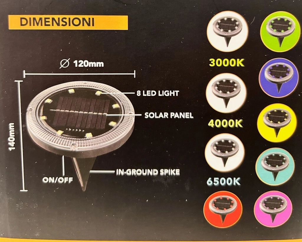 kit 4 faretti a LED con picchetto ricarica solare luce RGB + Bianca TELECOMANDO