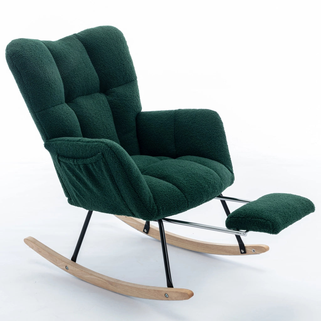 Poltrona a Dondolo con Poggiapiedi Estraibile ¨C MINIMAL ¨C Tessuto Boucl¨¦ Verde