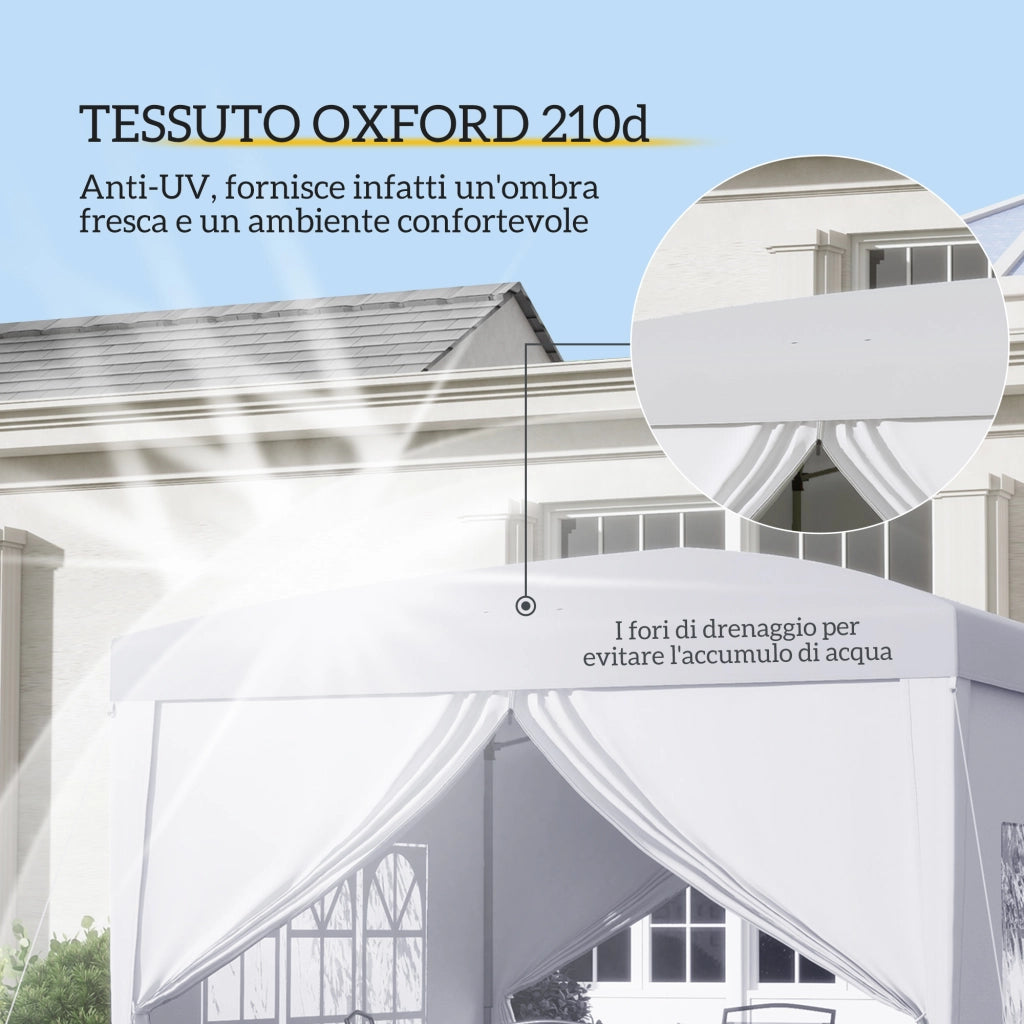 Gazebo 3x3 m Pieghevole e Impermeabile con Pannelli Laterali, in Acciaio e tessuto Oxford, Bianco