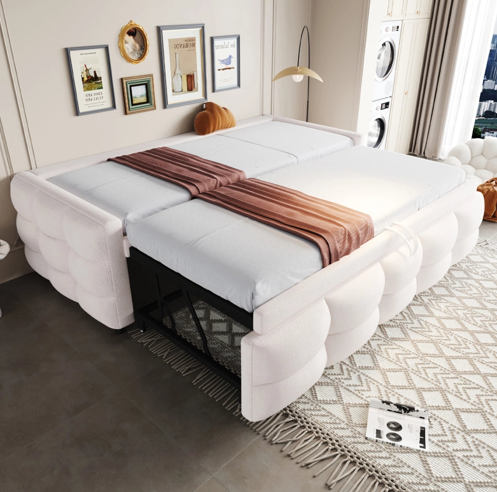 Letto imbottito 90/180x190 cm salvaspazio in teddy beige