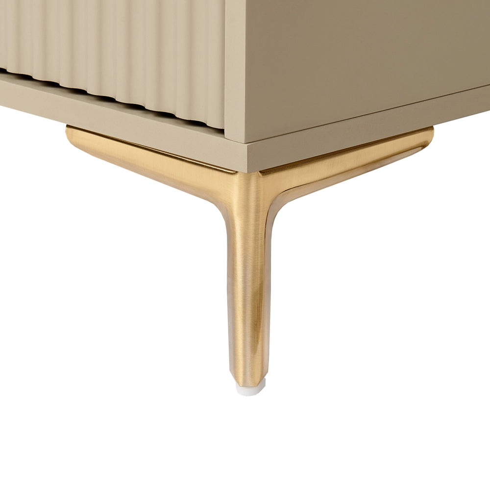 Cassettiera Beige MDF 6 Cassetti Gambe in metallo Maniglie Scanalate Frontali Design Moderno Camera da letto Soggiorno
