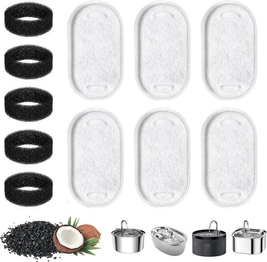 Set di 6 filtri attivi a carbone e 6 filtri a schiuma per fontanieri per animali domestici - 32 l/2 l