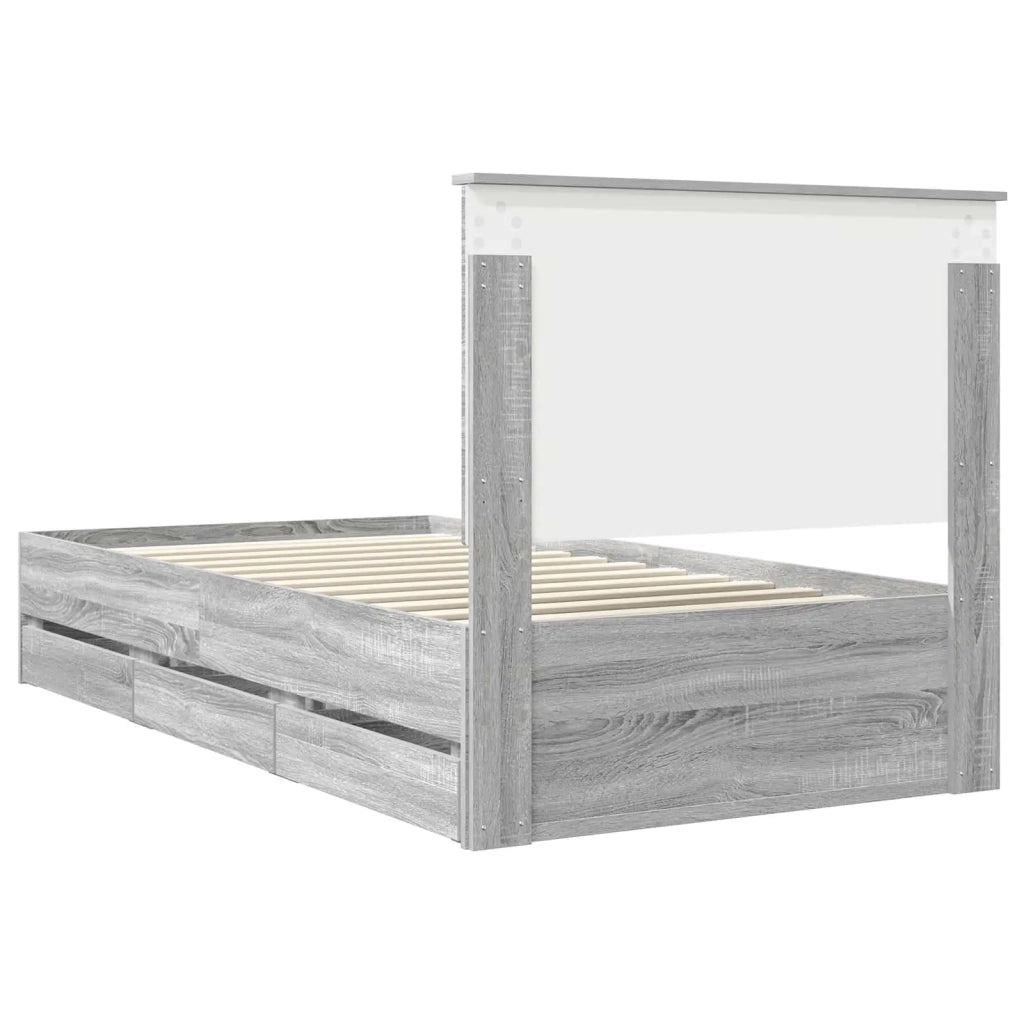 Struttura del letto con cassetto-Giroletto con contenitore-Rete del Letto Grigio Sonoma 100 x 200 cm 289130