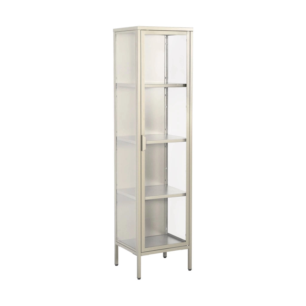 Vetrina in acciaio e vetro temperato con 1 anta, 160cm, beige