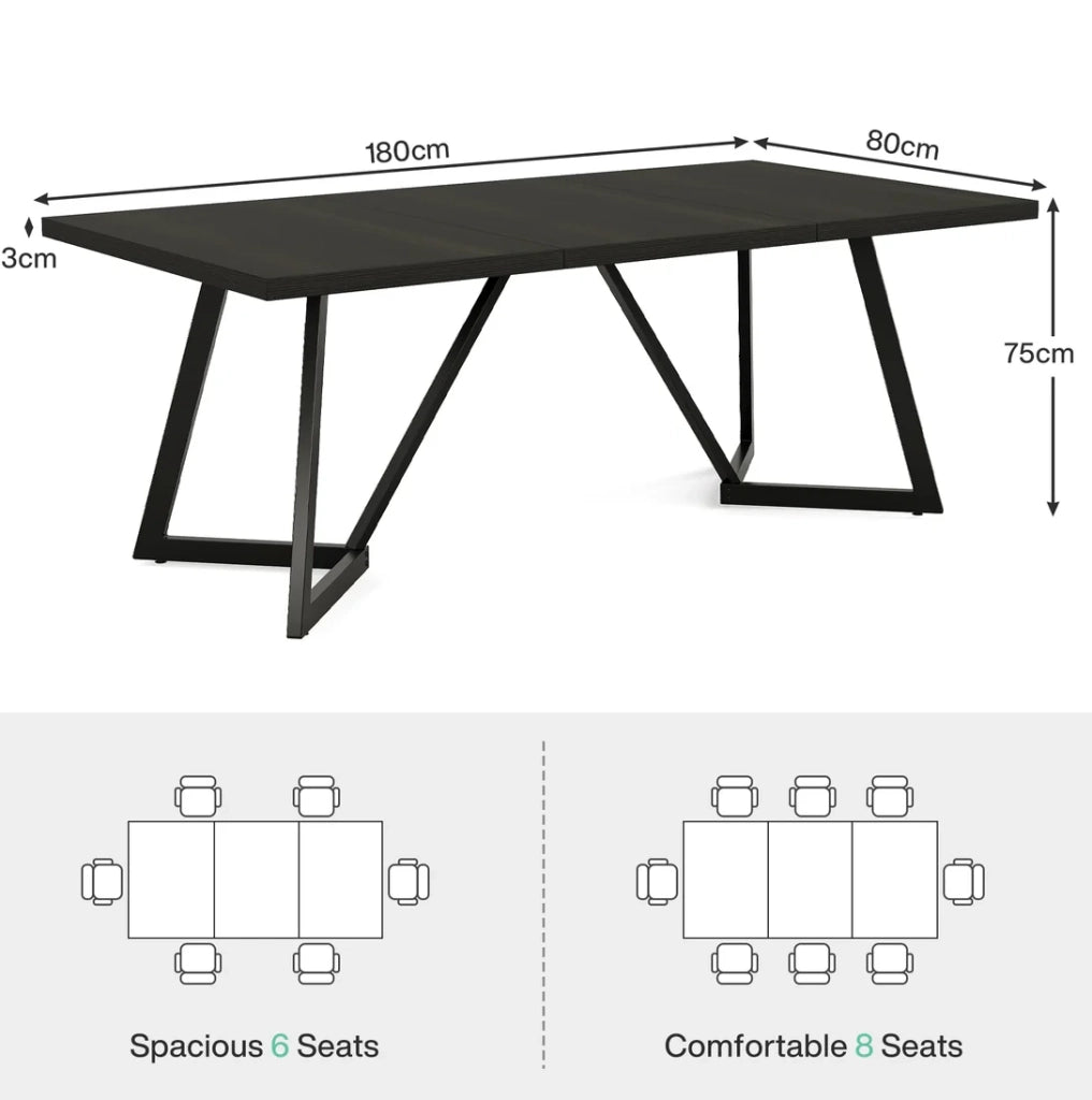 Tavolo da pranzo rettangolare 180 x 80 x 75 cm in MDF nero; stile moderno