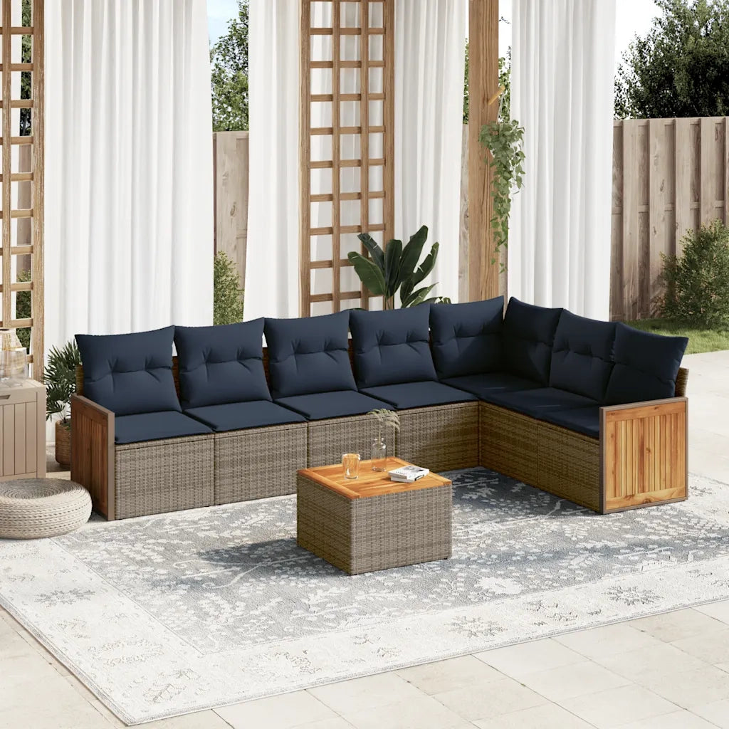 Set Divani da Giardino 8 pz con Cuscini Grigio in Polyrattan 3227720