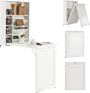 Scrivania da Parete in Legno con 7 Scomparti, Pieghevole, Scrivania per Computer, Studio, Cucina, Soggiorno, 2 Colori