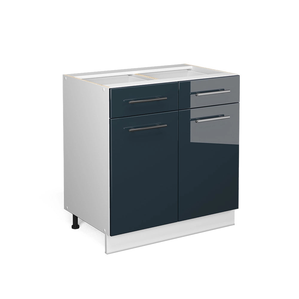 Mobiletto base per cucina Fame-Line Blu scuro lucido/Bianco 80 cm senza piano di lavoro Vicco