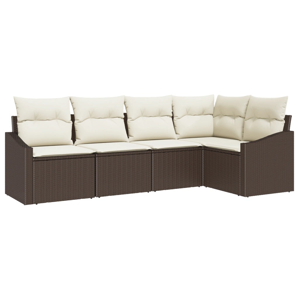 Set da pranzo da giardino 5 pezzi con cuscini in rattan polietilene marrone