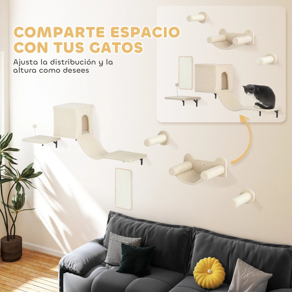 Gioco per Gatti da Parete con Piattaforma Amaca e Graffiatoio ¨C zephmum ¨C Beige