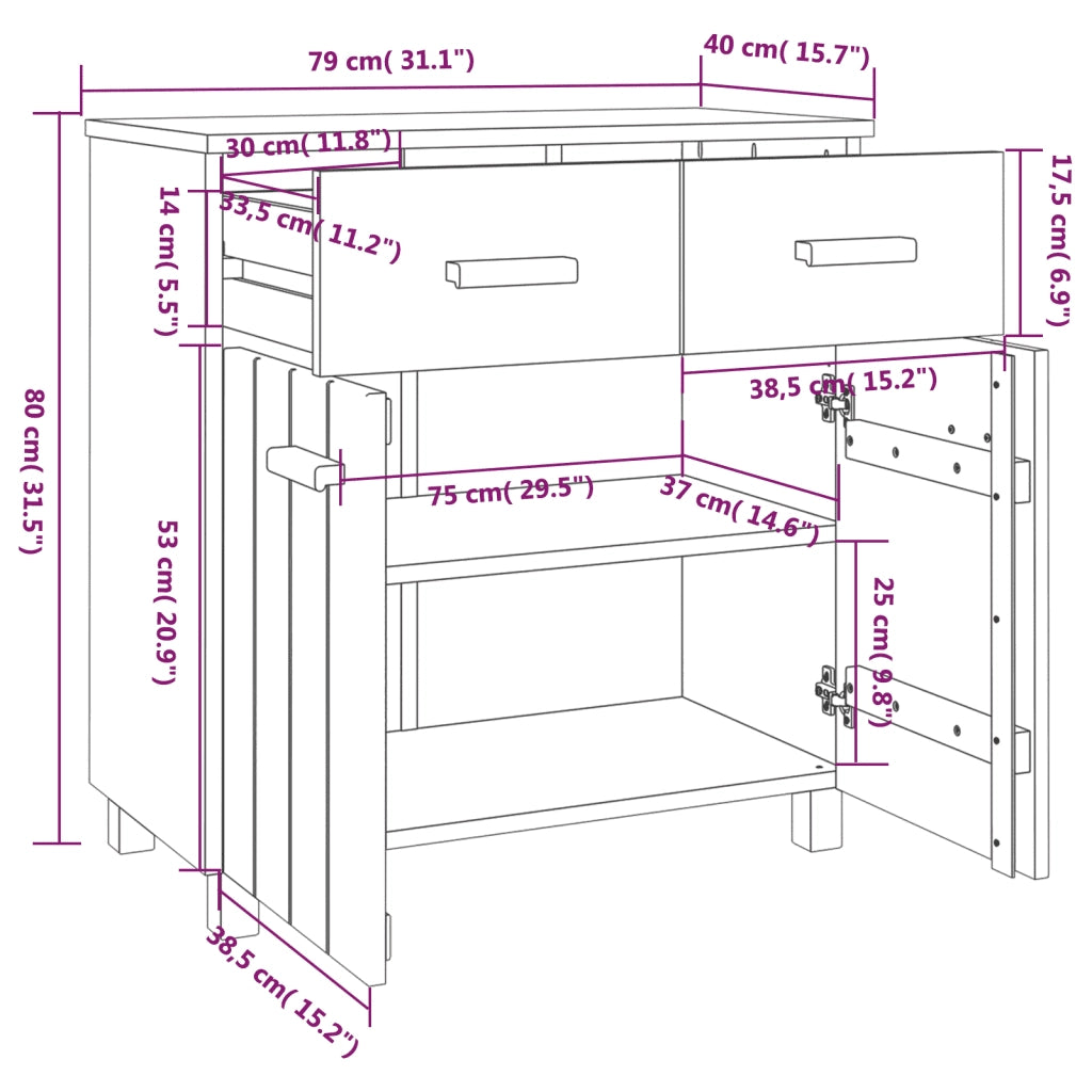 Credenza HAMAR ambra 79x40x80 cm in Legno Massello di Pino 340436