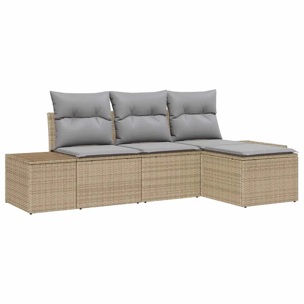 Set Divano da Giardino con cuscino 4 pcs Beige polyrattan