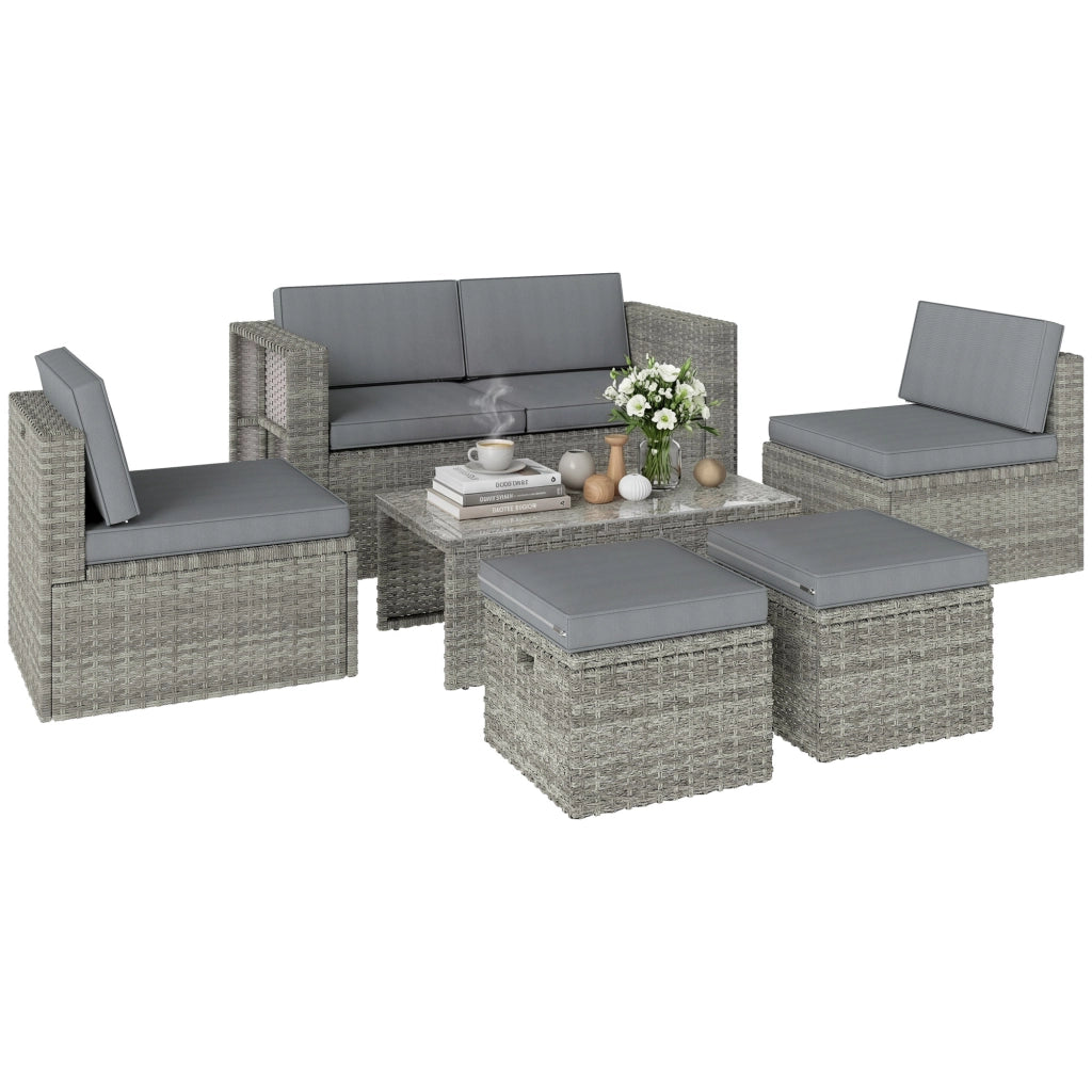 Set Divano Giardino 6 Pezzi in Resina ¨C Zephmum ¨C Grigio 135x66x62 cm