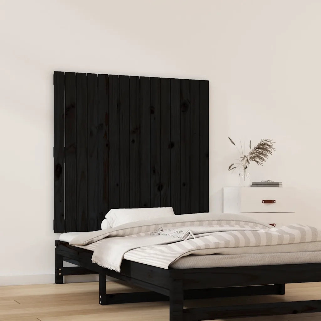 Testiera | Testata da Parete Nera 95,5x3x90 cm in Legno Massello di Pino