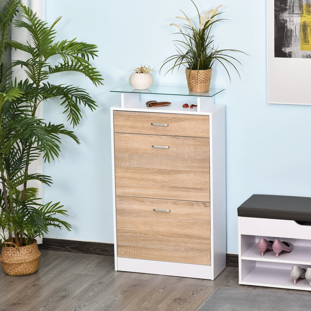 Armadio per Scarpe ¨C zephmum ¨C Legno Quercia Bianco 2 Ante 2 Compartimenti