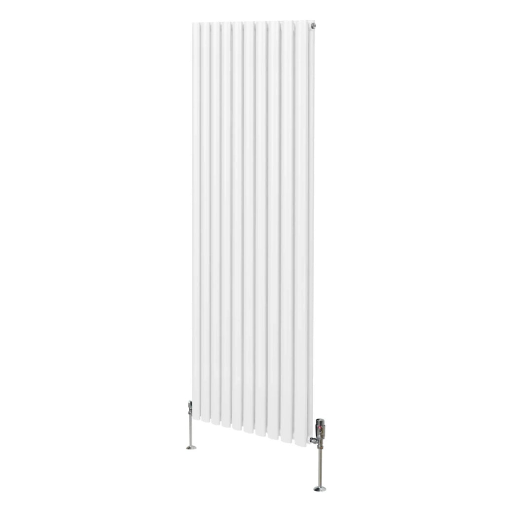 Radiatore a colonna ovale e valvole cromate TRV Designer bianco 1800mm x 600mm