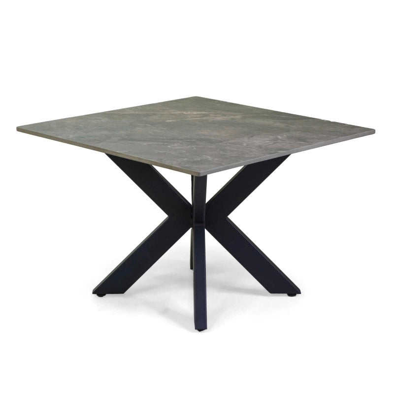 Tavolino Metallo Top Pietra Sinterizzata Grigio Cm 65x65h45
