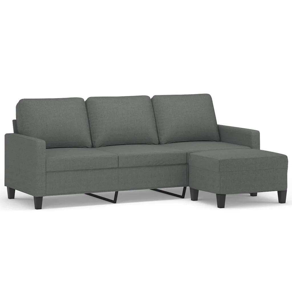 Divano a 3 Posti con Poggiapiedi Grigio Scuro 180cm in Tessuto 3201038