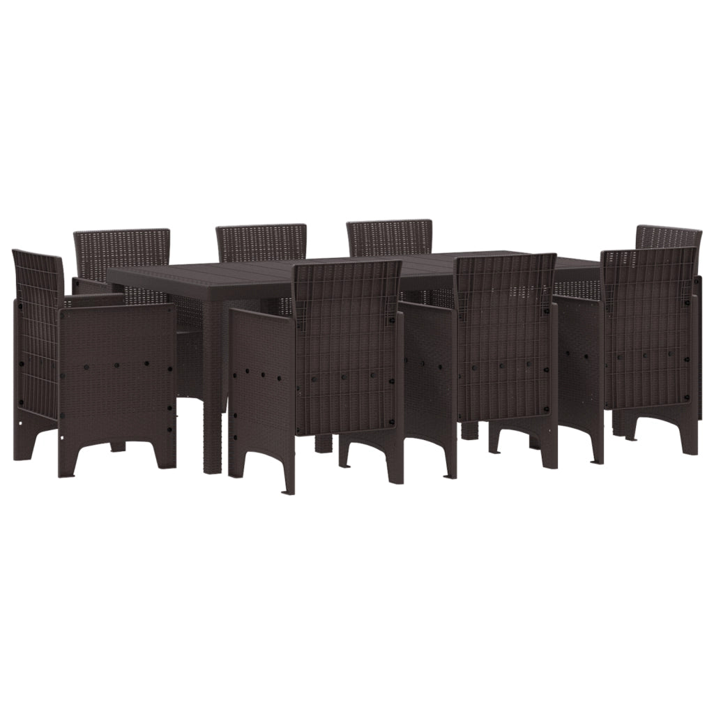 Set Pranzo Giardino 9 Pezzi Marrone Polyrattan