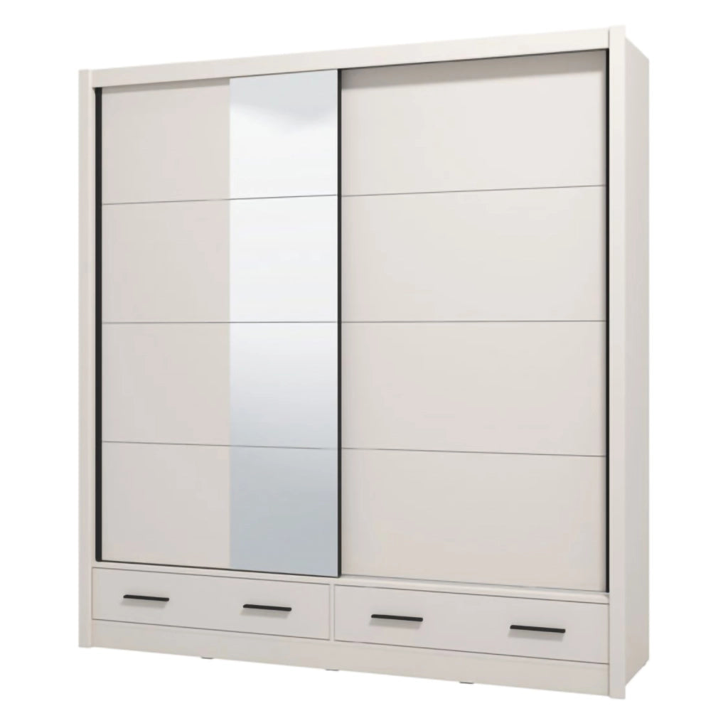 Armadio Camera da Letto Copala, Guardaroba 2 Ante 4 Ripiani, 205x216h cm Bianco Crema