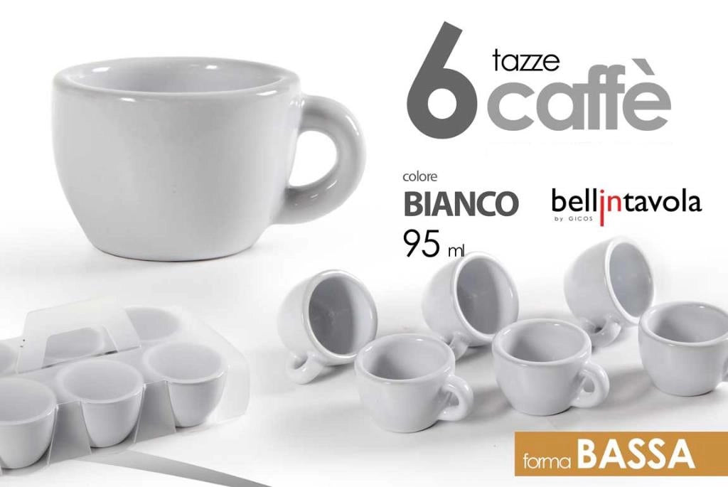 Set 6 Tazzine Tazze da Caffe' Bar Basse in Ceramica Bianche