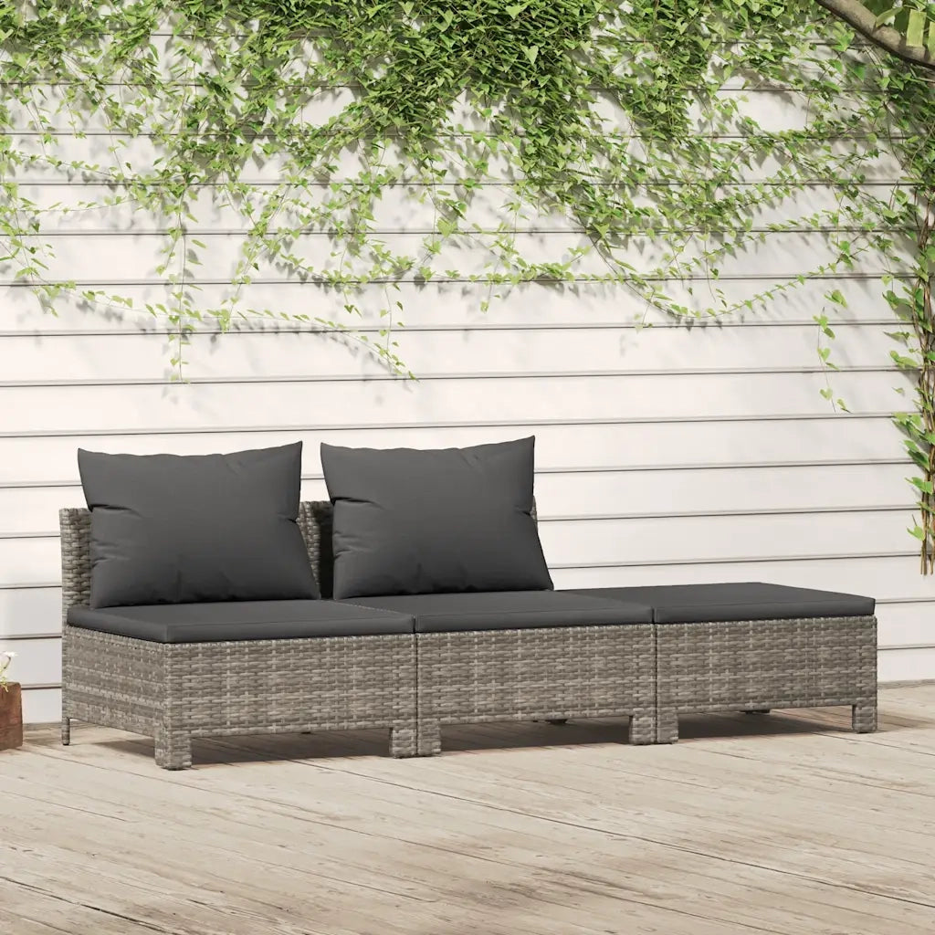 Set da giardino 3 pezzi con cuscini grigio in polyrattan 362692