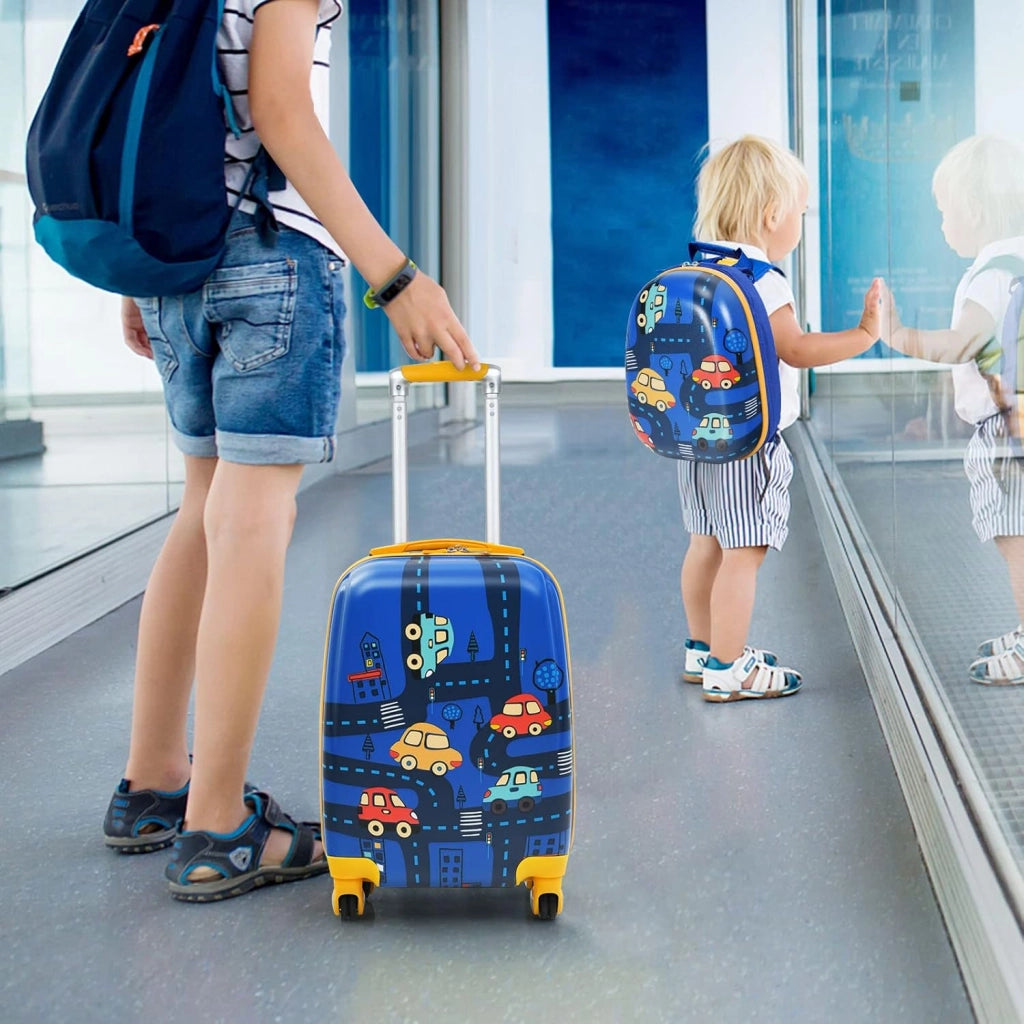 Set di Valigia per Bambini, 16" Valigia+ 12" Zaino, 2 Pezzi, con Ruote Girevoli a 360° e Maniglia Retrattile, Ideale per Viaggiare in Modo Comodo e Divertente (Modello 19)