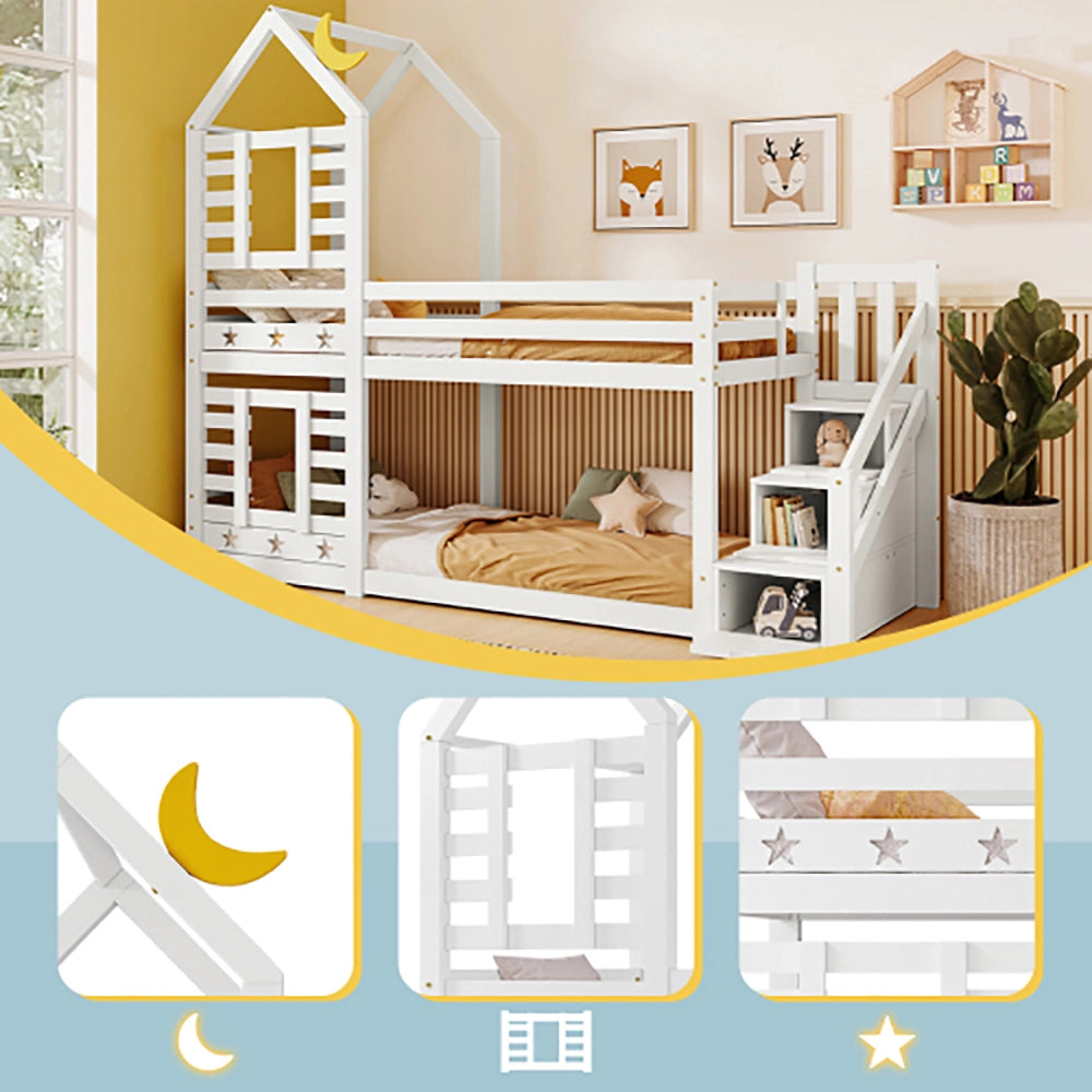 Lit a castello per bambini 90x200 cm con cassetto e protezione anti-caduta - Xylo