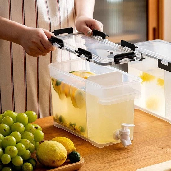 Dispensatore di plastica per bibite 3,5 litri con maniglia Dispensatore di bibite con filtro per frigorifero, bibite, succo, contenitore, dispensatore di acqua con coperchio per feste e matrimoni