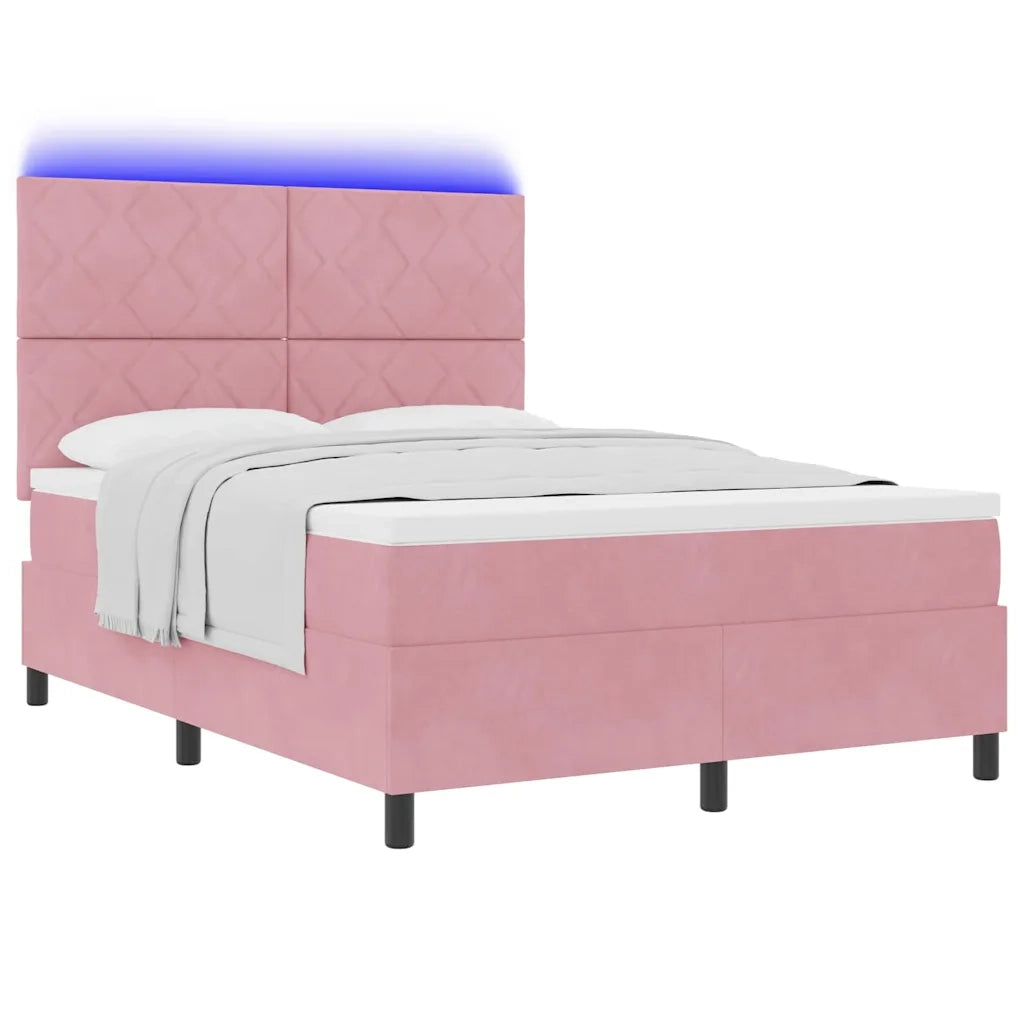 Letto a Sorgente LED con materasso Rosa 160 x 200 cm Velluto 3343393