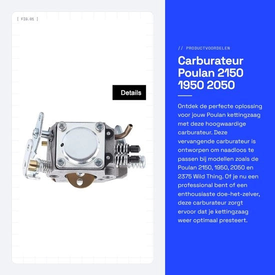 Carburatore di Ricambio Zama C1U-W8/W14 - Walbro WT-891/WT-89 - Strumento di Regolazione Carburatore - Adatto per Poulan 2150/1950/2050 - Incluso Filtro d'Aria - Tubi di Alimentazione - Carburatore Motore