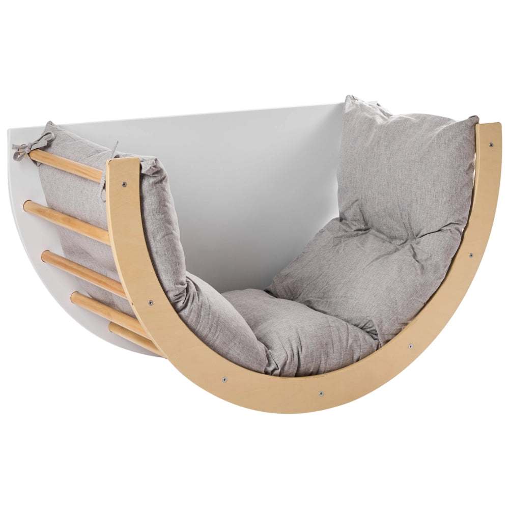 Sedia e tavolo multifunzionali Montessori 3 in 1 in legno di pino marrone chiaro con arco rampicante per la cameretta dei bambini