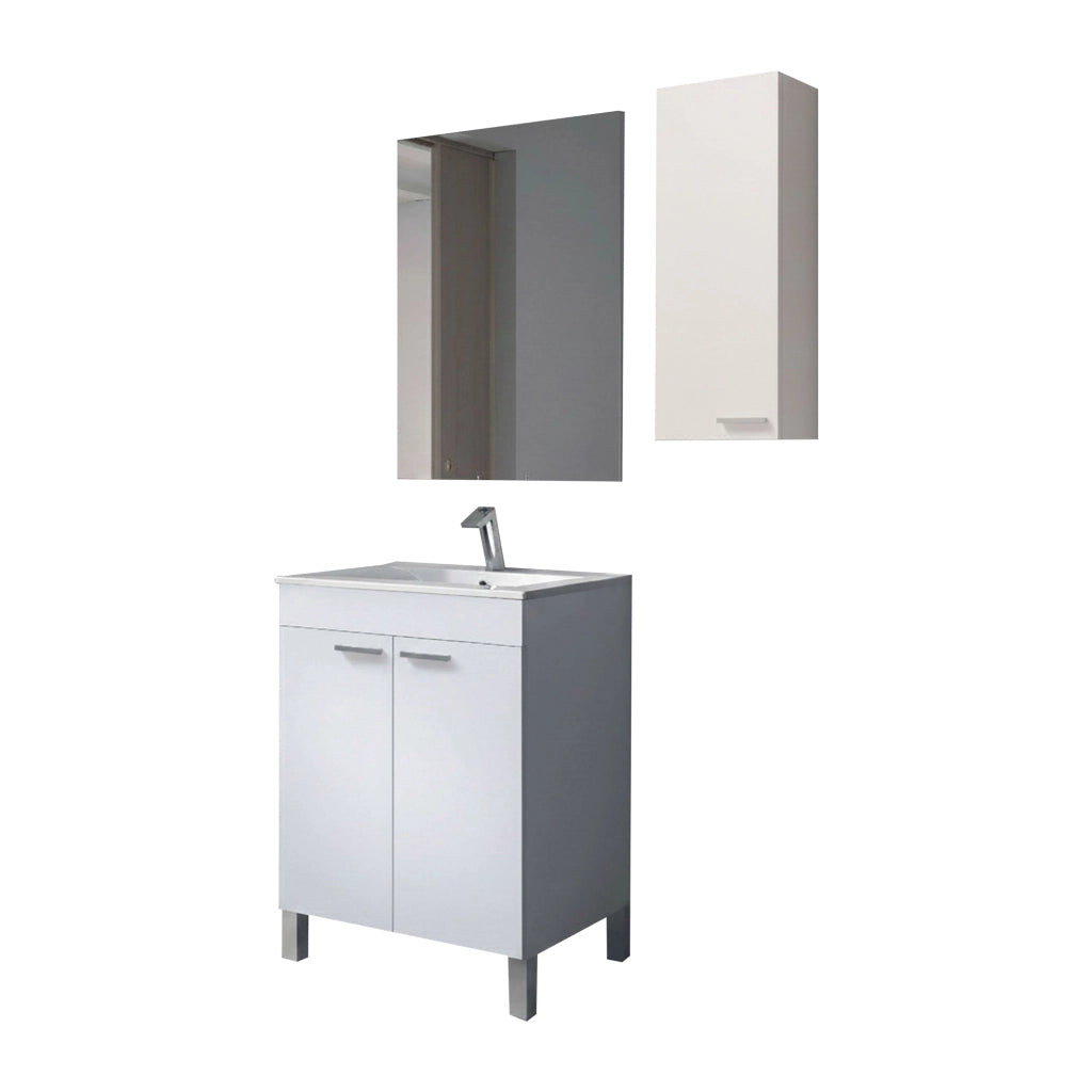 Mamoiada, set Mobili Bagno Specchio Incluso, Bianco Lucido
