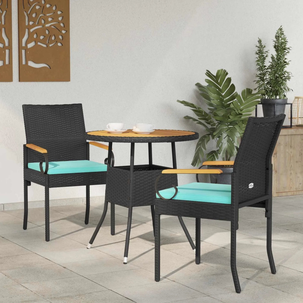 Sedie da giardino 2 pz | Sedie da Esterno Nero e Turchese Polyrattan e acacia