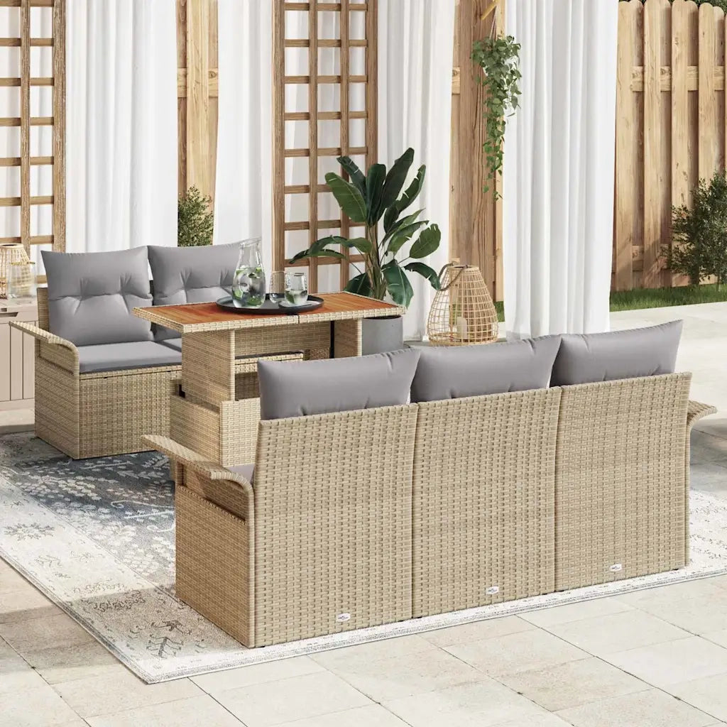 Set Divano da Giardino 6 pcs Beige Poly Rattan