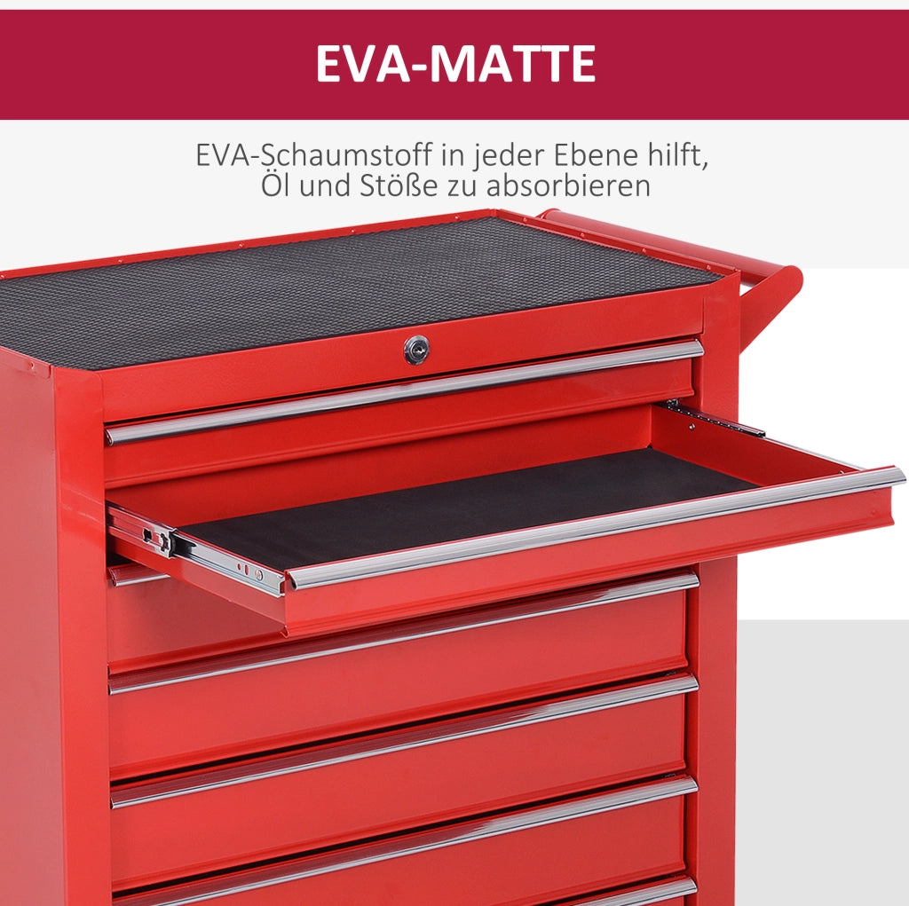 Carrello portautensili rosso in acciaio con 7 cassetti