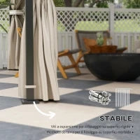 Gazebo da Giardino 3.7 x 3 m con Zanzariera, Tende Laterali e Doppio Tetto, Beige