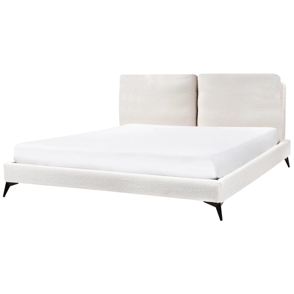 Letto matrimoniale imbottito in bouclè bianco 180 x 200 cm con rete a doghe stile moderno