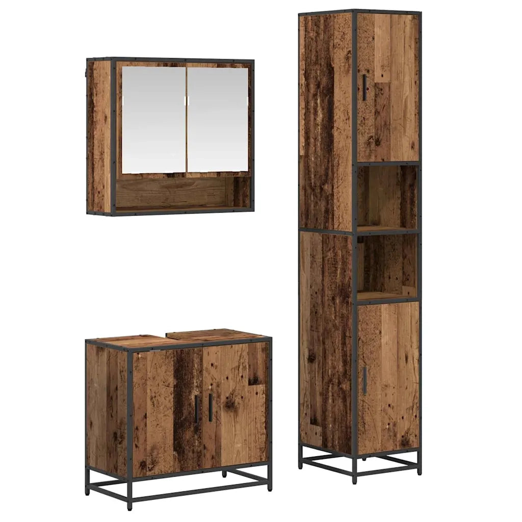 Set di mobili per il Bagno | Armadio da bagno con lo scaffale 3 pz Legno vecchio