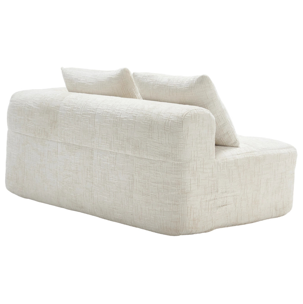 Divano chaise longue in ciniglia beige con tasche laterali e cuscino incluso
