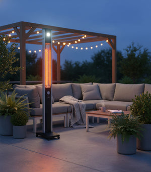 Stufa Elettrica ad infrarossi da Esterno 50x25x200 cm in Fibra di Carbonio con Luce Led Skyline Grigio Tortora