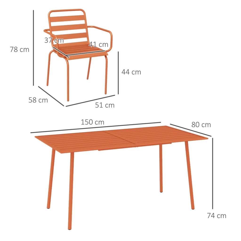 Set da pranzo da giardino 7 pezzi ¨C zephmum ¨C tavolo e 6 sedie impilabili in acciaio rosso