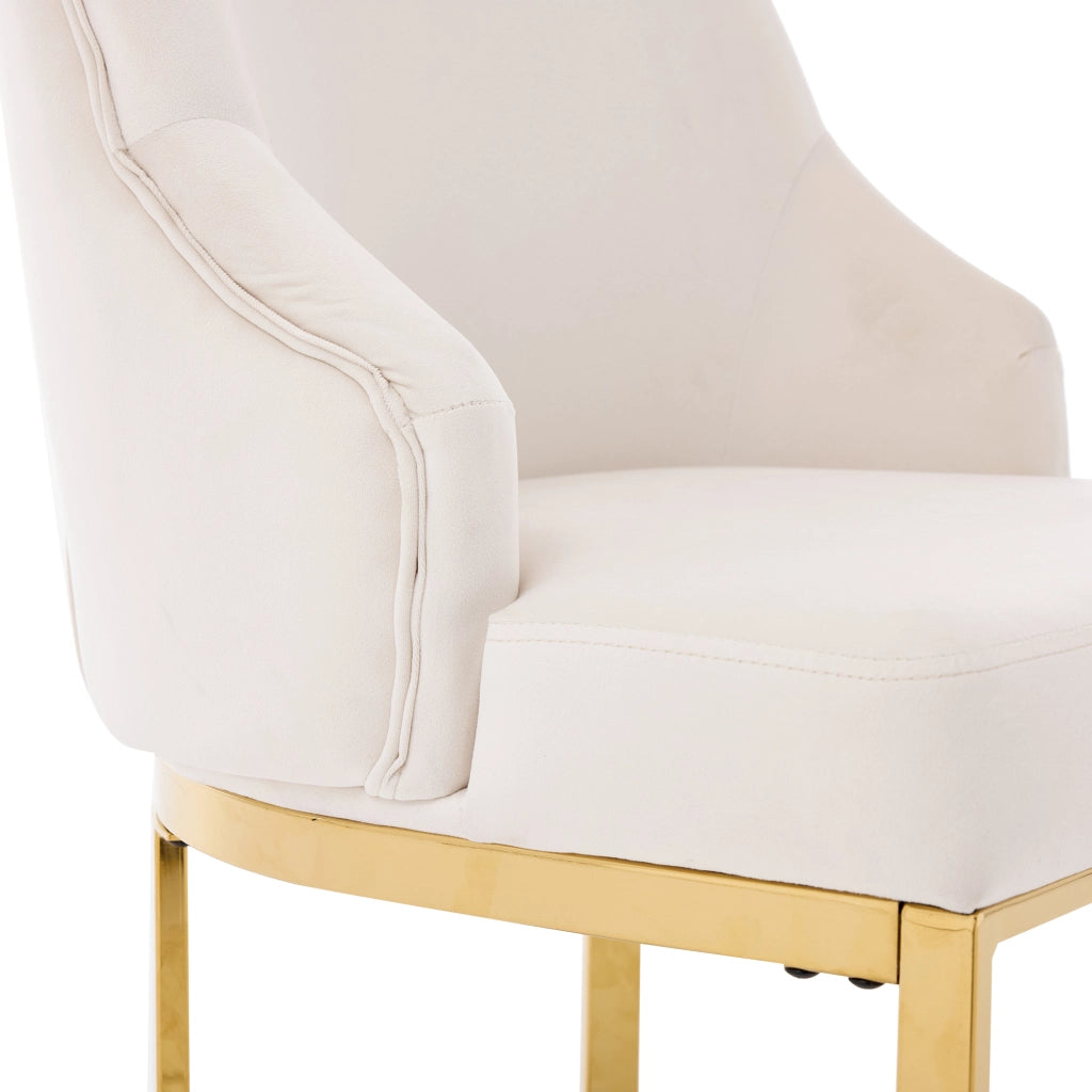 Set di 2 sedie da pranzo in velluto beige con gambe dorate galvanizzate, stile moderno