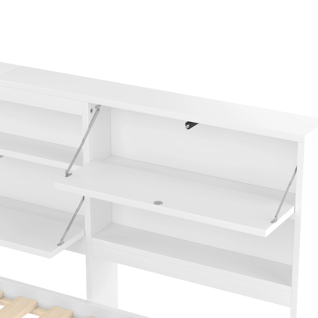 OKWISH Letto a Divano 140×200 cm, Letto Matrimoniale con Letto Estraibile, Contenitore a L, USB, Tipo C e Scomparti, senza Materasso, Bianco