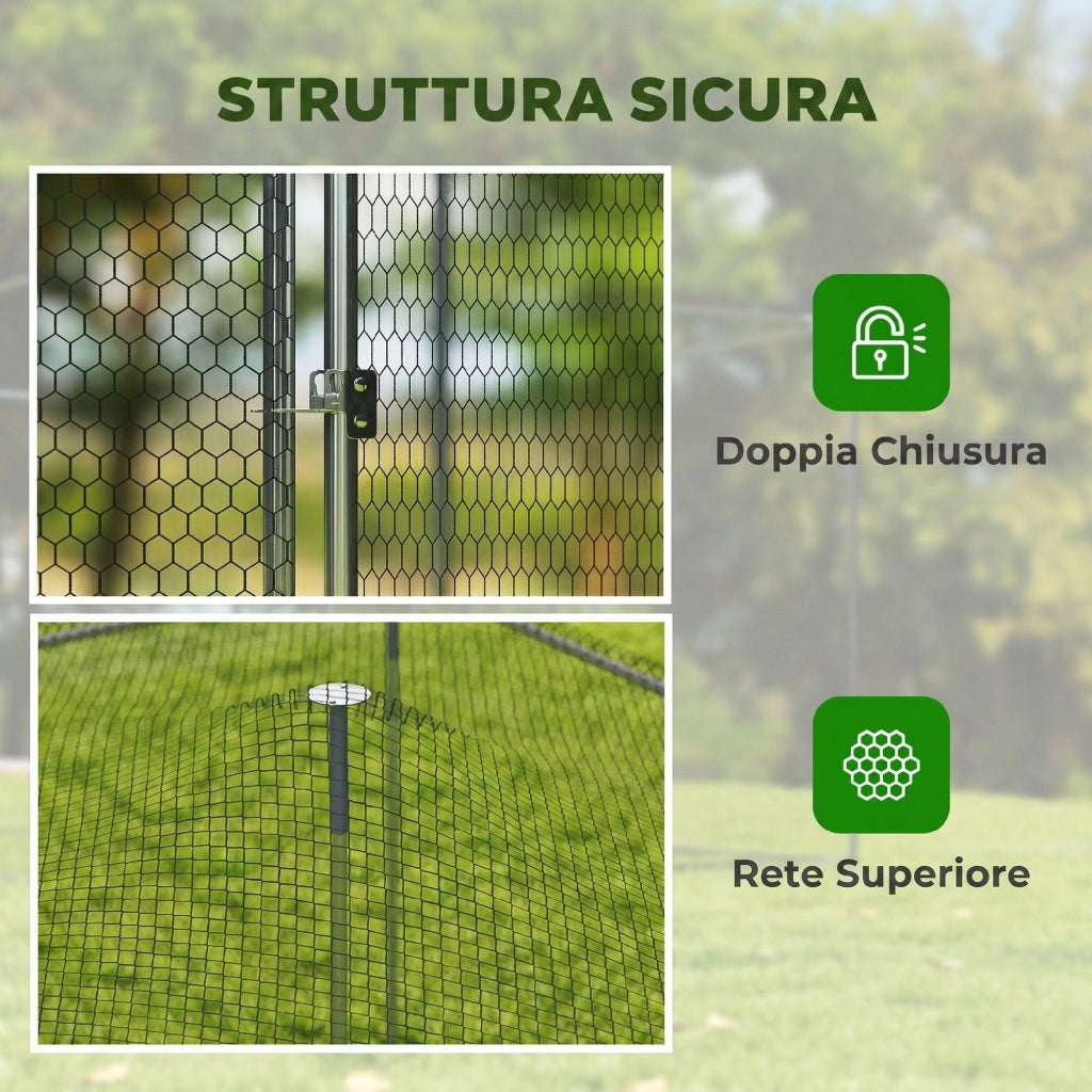 Pollaio per Galline da Esterno con Porta e Doppi Serratura, in Acciaio Zincato, 4x3x2 m, Argento