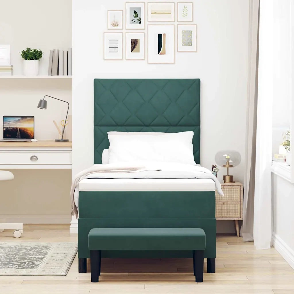 Letto a molle con materasso Verde scuro 90 x 200 cm Velluto