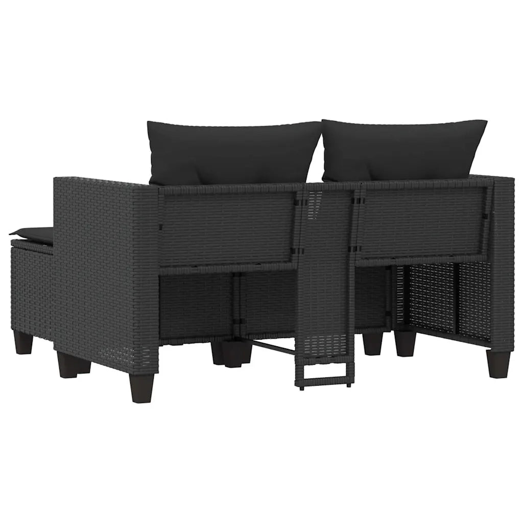 Divano da Giardino 2 Posti con Sgabelli-Sofa da Giardino-Divano da esterno Nero in Polyrattan 650456